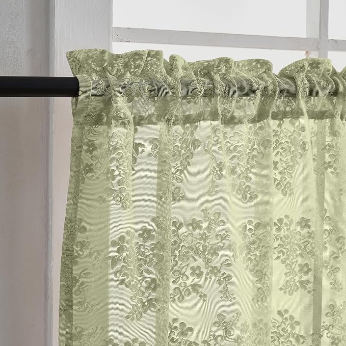 YJ YANJUN Vintage Lace Curtains 30 Inch Length-Victorian Floral Pattern Boho - Image 4