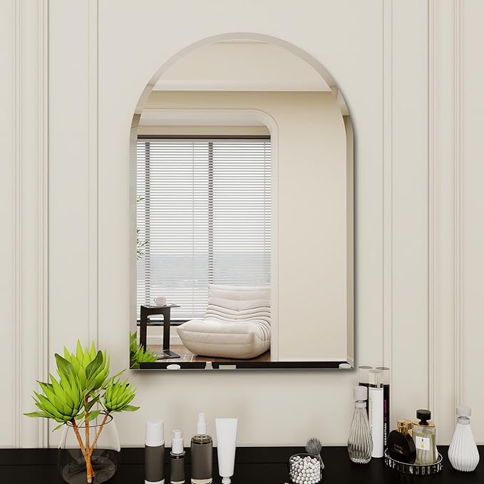Arched Bathroom Mirror, 36X48 inch Arched Frameless Mirror, Arch Wall Mirror，Frameless Mirrors for Bathroom,Beveled Bathroom Mirror.