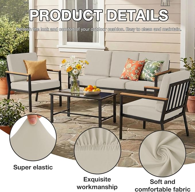 hyha 4Pcs Patio Cushion Covers, Stretch Outdoor Couch Cushion Covers Replacement - Image 3