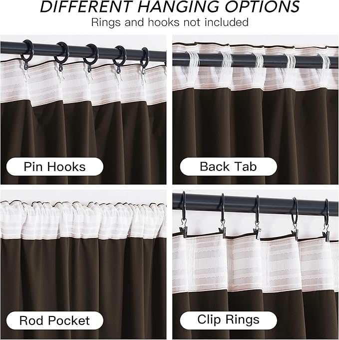 RYB HOME Brown Blackout Curtains 96 inches Long Velvet, Room Darkening Thermal - Image 4