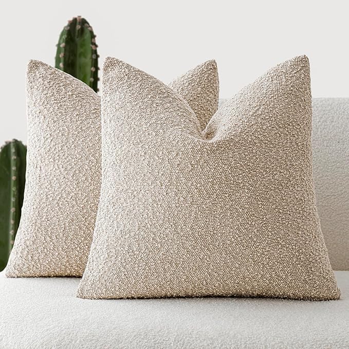 Foindtower Pack of 2, Decorative Textured Boucle Throw Pillow Covers Accent Solid Pillow Cases Cozy Soft Couch Cushion Case for Chair Sofa Bedroom Living Room Home Decor 22 x 22 Inch,Oatmeal