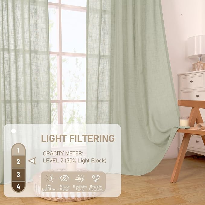 LAMIT Linen Curtains for Living Room, Sage Grey 90 Inch Length Bronze Grommet - Image 5