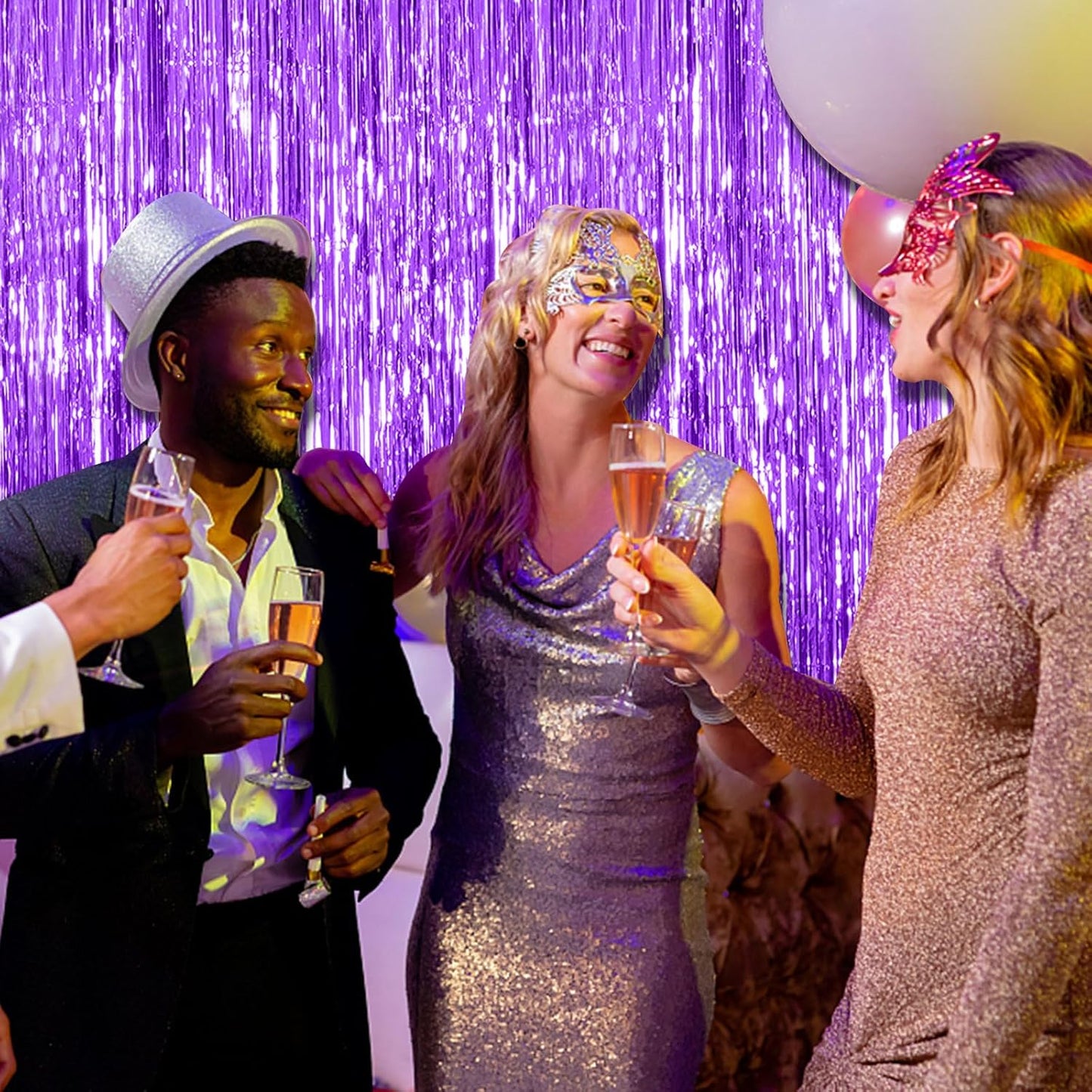 10 Pack Foil Curtain Backdrop Purple Metallic Tinsel Foil Fringe Curtains Photo Booth Props for Birthday Wedding Engagement Baby Shower Bachelorette Christmas Holiday Celebration Party