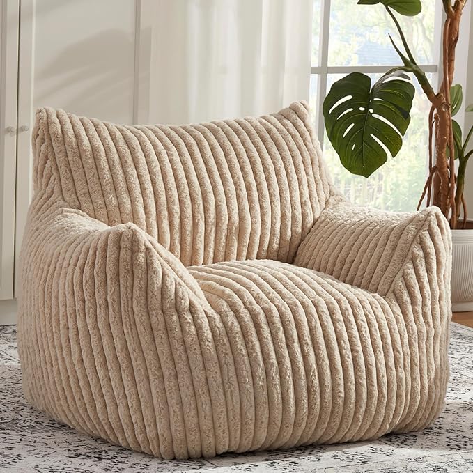 Giant Bean Bag Chairs for Adults with Filling Plush Fluffy Bean Bag Chairs for Teens with Armrests Comfy BeanBag Lazy Couch Sofa Chair for Bedroom Living Room Reading