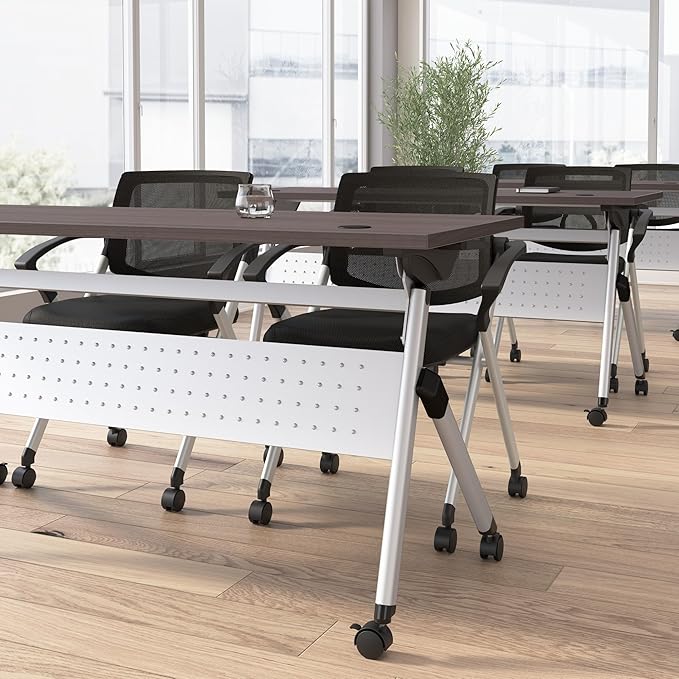 Bush Business Furniture Folding Training Table, 72 inch Desk with Powered Grommets, Commercial-Grade Bundle for Office or Classroom, Envision Collection, Gray