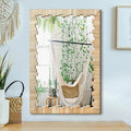 Boho Wall Mirror with Wood Frame, 30"x20" Faux Rattan Decorative Vanity Mirror for Bathroom, Living Room, Bedroom, Entryway(Rectangle)