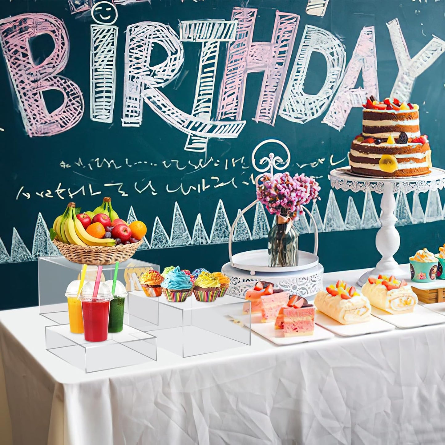 3Pcs Clear Buffet Risers Acrylic Boxes Display Food Risers for Buffet Table Platter Parties Weddings Catering Dessert Collectibles Figures Show ( 6''x7''x8'')