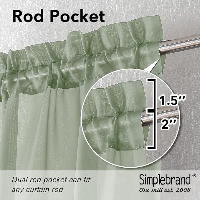 Simplebrand Sage Green Sheer Curtains 90 Inches Long 2 Panels, Light Filtering - Image 5