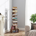 TUTOTAK Narrow Bookshelf, Vertical 8-Tier Bookcase, Spine Book Shelf for Small Space, Small Standing Shelf for Living Room, Office, Study, Entryway, Brown BS07BB008