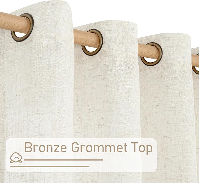 LAMIT Short Sheer Linen Curtains 30 inches Long, Bronze Grommet Linen Drapes - Image 4