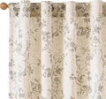Lazzzy Grey Floral Linen Curtains 90 Inch Farmhouse Back Tab Drapes by Lazzzy