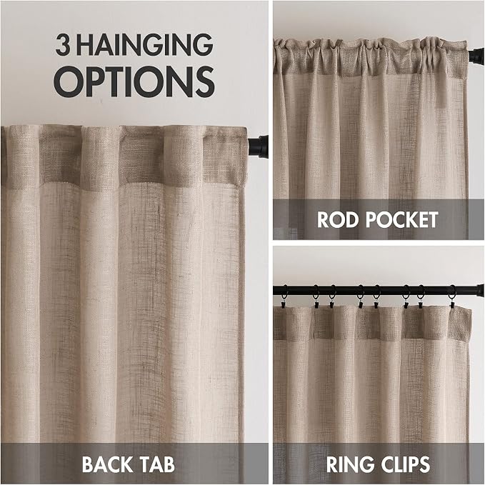 MIULEE Taupe Linen Curtains 84 Inch Length 2 Panels - Image 3