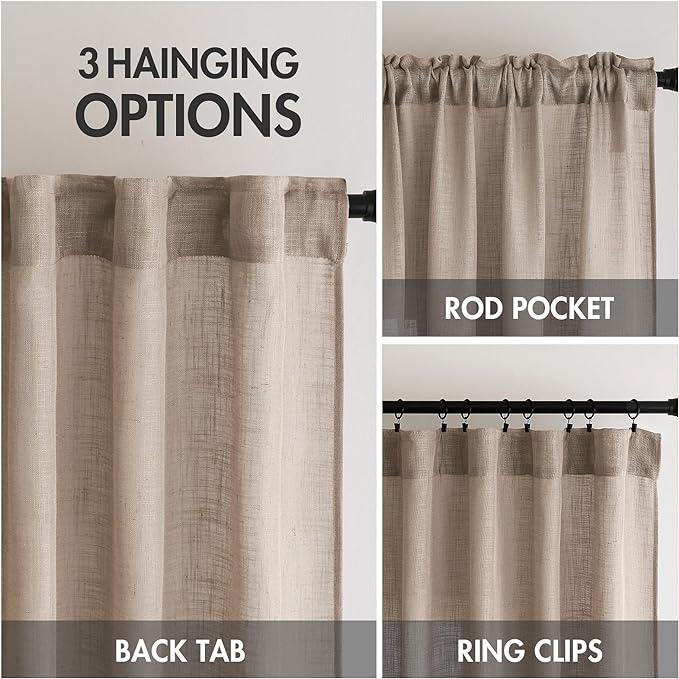 MIULEE Taupe Linen Curtains 72 Inch Length 2 Panels - Image 3