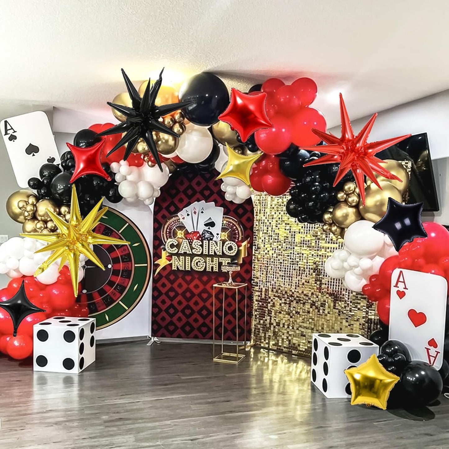 Star Balloons, 22in Red Black and Gold Star Balloons Foil 10in 4-Pointed & Pentagram Balloon for Graduation New Year Birthday Casino Movie Night Party Decorations
