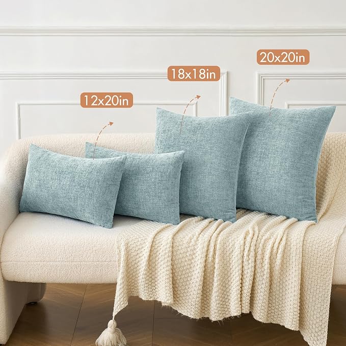 MIULEE Pack of 2 Light Blue Throw Pillow Covers 24x24 Inch Soft Chenille Pillow - Image 4