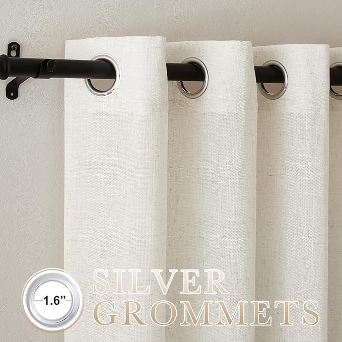 NICETOWN Linen Burlap Curtains for Windows 90 inch Length, Grommet Decorative - Image 3