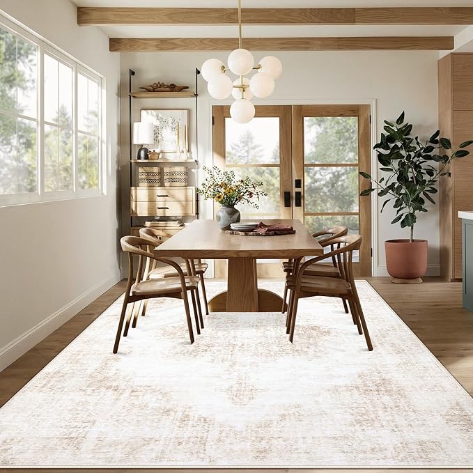 Area Rug 10x14 Vintage Rugs: Large Washable Living Room Rug Retro Medallion - Image 4