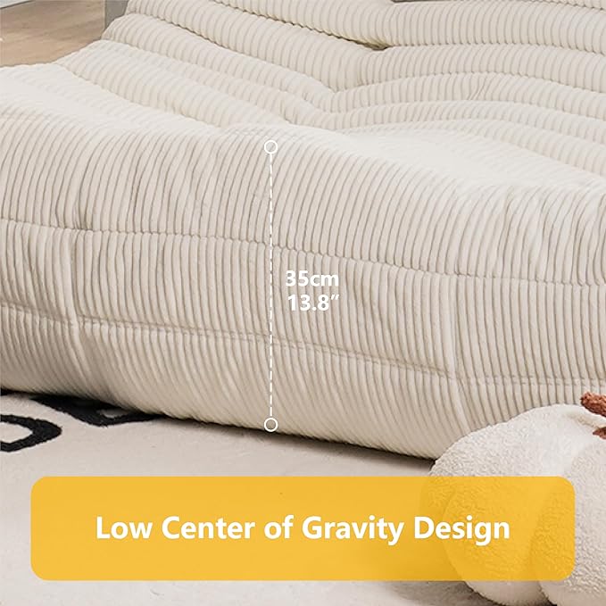 N&V Fireside Loveseat, Mid Century Armless Twin Size Floor Sofa, Soft Premium Corduroy Floor Lounge Chair, Foam Sofa Accent Chair for Living Room Bedroom and Office, Tuscany