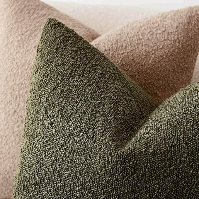 Foindtower Pack of 2 Textured Boucle Throw Pillow Covers Accent Solid Pillow Cases Cozy Soft Decorative Couch Cushion Case for Chair Sofa Bedroom Living Room Home Decor 18x18 Inch Moss Green