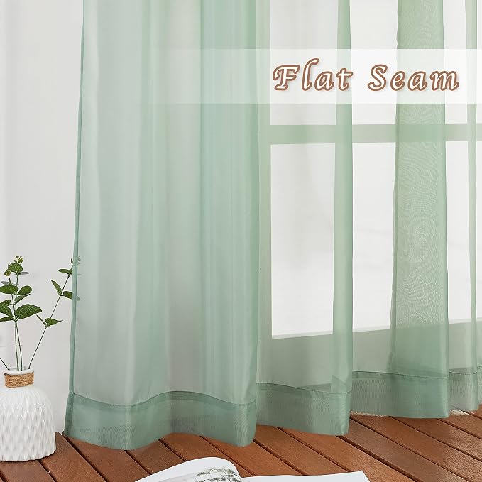 NICETOWN Sage Green Sheer Curtains 90 inch Long 2 Panels Set, Grommet Voile - Image 6