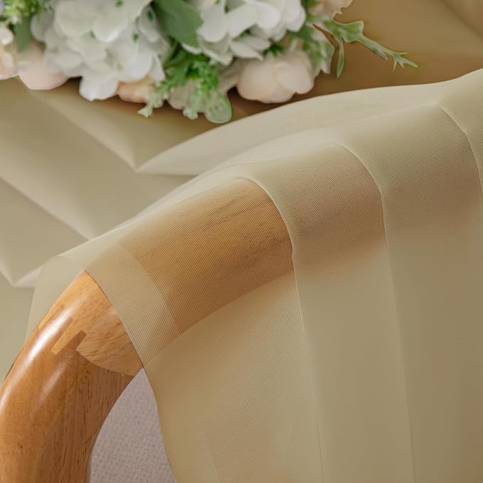 OWENIE Gold Sheer Curtains, 63 Inch Length 2 Panels Set, Soft Voile Drapes - Image 5