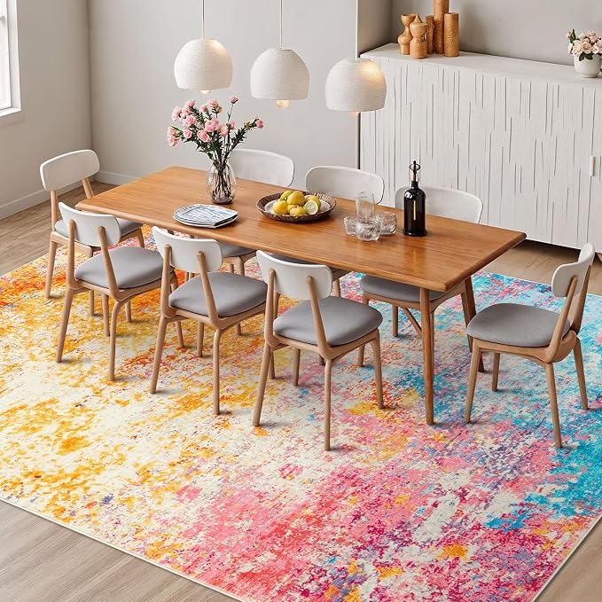 Rugflix 9x12 Area Rugs for Living Room, Washable Large Multicolor Rug - Image 3