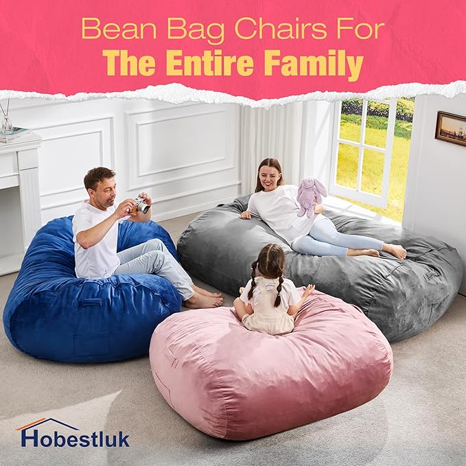 Hobestluk 4FT Bean Bag Chair Large Beanbag with Removable Cover Adult Bean Bag Chair with Portable Handle Desgin for Living Room Bedroom (Blue, 4FT)