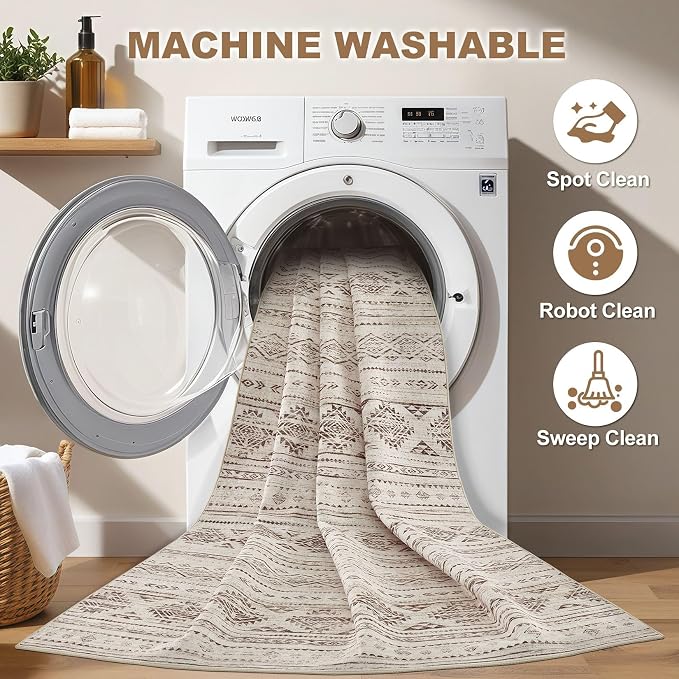 Nakagishi Area Rug Living Room Rugs: 5x7 Washable Boho Large Neutral Farmhouse - Image 3