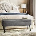 GarveeHome Storage Ottoman Bench, Mid-Century Modern Entryway Bedroom Bench, Synthetic Leather with Stitching, Safety Hinges, Loads 680 Lb, Grey