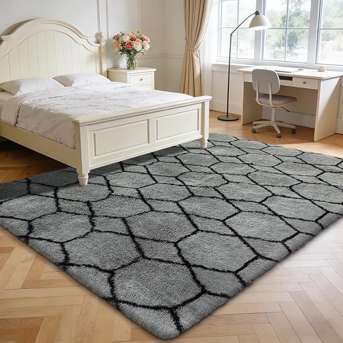 8x10 Fluffy Area Rugs for Living Room, Shag Area Rug for Bedroom, Geometric - Image 7