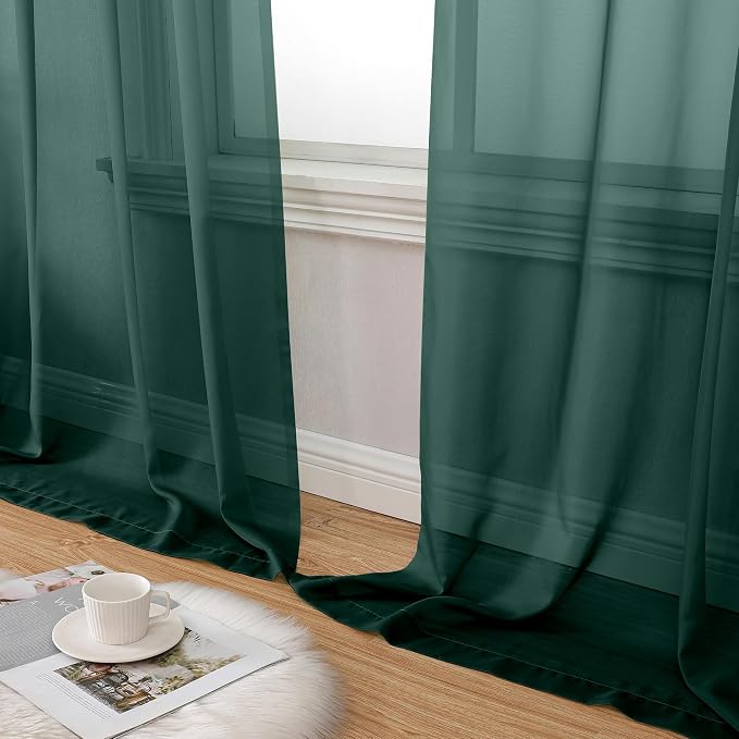 Aiyufeng Hunter Green Sheer Curtain Drapes 63 Inch Length 2 Panels - Image 8