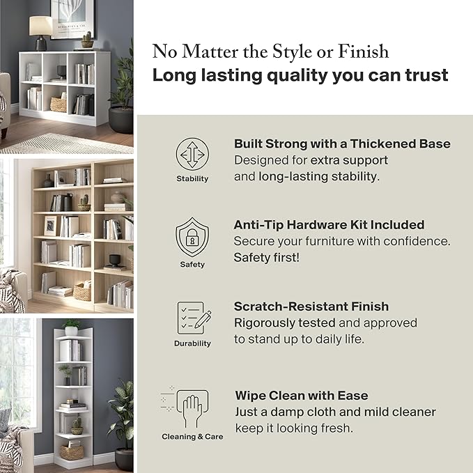 Bush Furniture Universal Small 2 Shelf Bookcase in Natural Elm, Low Storage and Display Bookshelf for Home Office or Living Room Organization