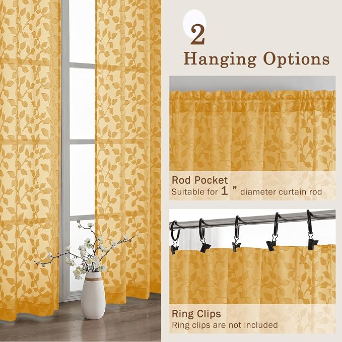 Chyhomenyc Gold Sheer Curtains 84 Inch Length 2 Panels Set, Light Filtering - Image 5