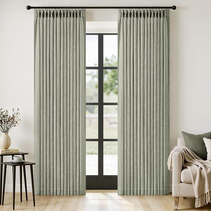 MIULEE Pinch Pleated Thick Linen Curtains 84 Inches Long 2 Panels by MIULEE