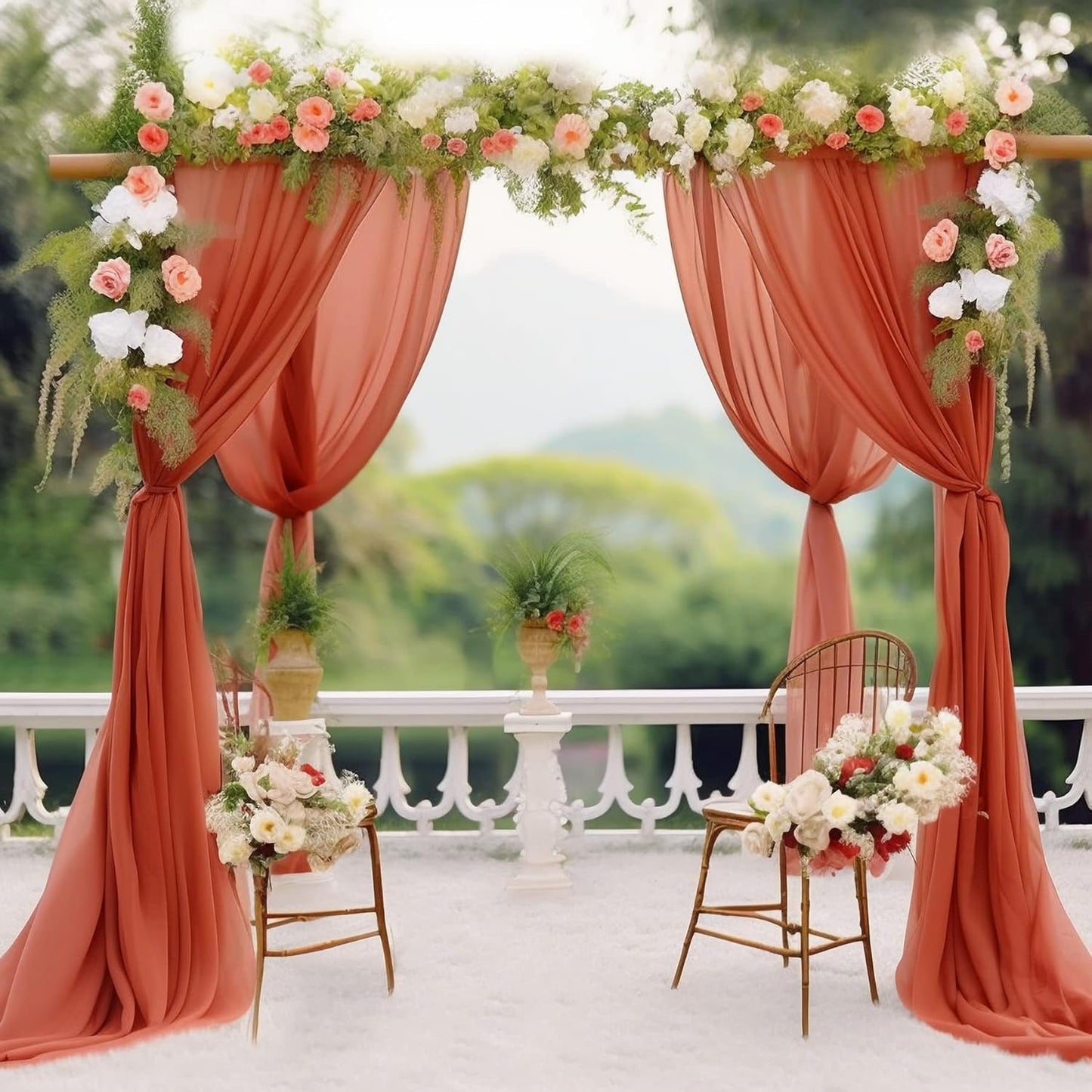 Arch Drapes for Wedding Arch Draping Fabric Terracotta Sheer Backdrop Curtain for Ceremony Bridal Party Decor 19Ft Length x 28" Width 4 Panels