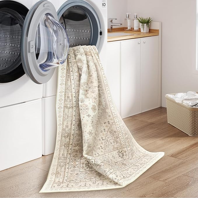 zesthome 2x6 Runner Rug for Hallways, Machine Washable Rug, Non Slip Vintage Low Pile Runners, Stain Resistant Runners for Entryway, Kitchen, Bathroom, Laundry Room, Corridor