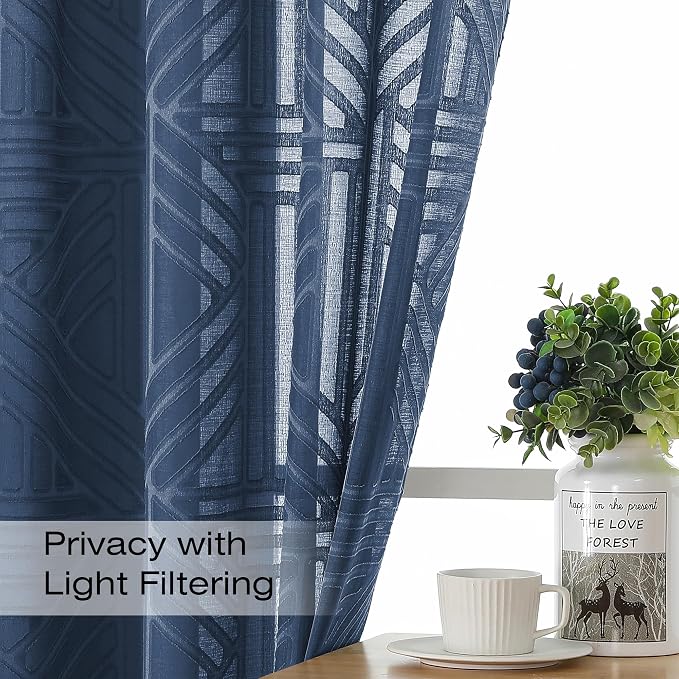 Simplebrand Navy Blue Sheer Kitchen Curtains 36 Inch Length Tier Curtains 2 - Image 2