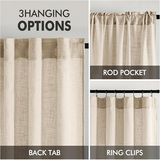 MIULEE Light Taupe Linen Curtains 84 Inch Length 2 Panels - Image 3