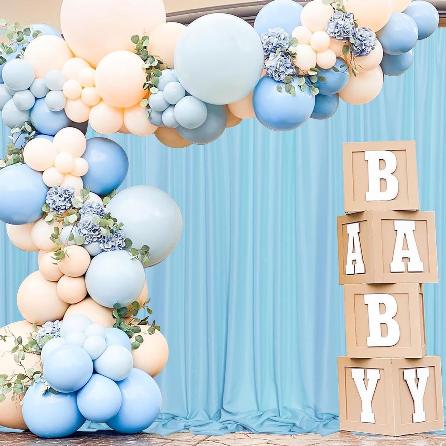 MEETSKY 10x 8 Baby Blue Backdrop Curtain for Baby Shower Parties Rod Pocket Light Blue Curtains Backdrop Drapes Fabric Decoration for Birthday Party Photography 5ft x 10ft,2 Panels