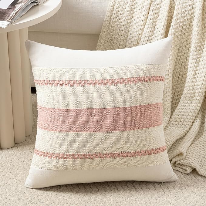 Fancy Homi Set of 1 Boho Pink Euro Decorative Throw Pillow Cover 26x26 Inch by Fancy+Homi