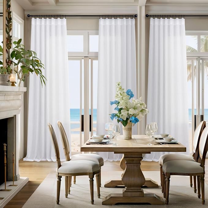 Pitalk White Living Room Curtains 105 Inch Length 2 Panels Set Back Tab Linen - Image 2