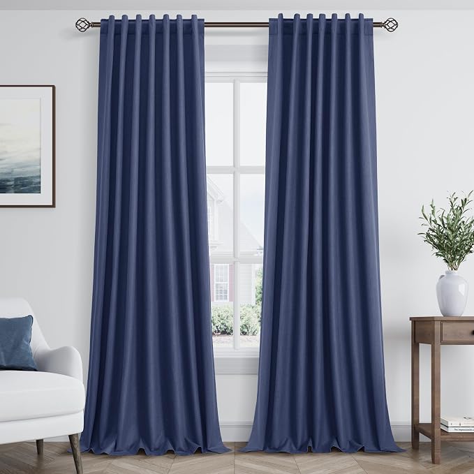 Guken Classic Blue 100% Blackout Linen Curtains 90 Inch Length 2 Panels Set by Guken