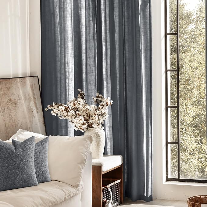 Dark Gray Curtains for Living Room Back Tab Modern Farmhouse Semi Sheer Gray - Image 5