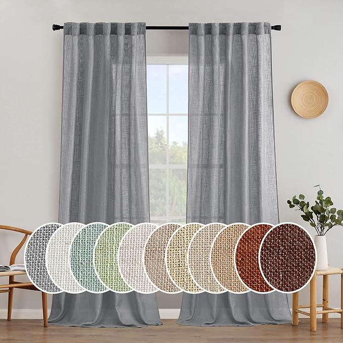 MIULEE Grey Linen Curtains 90 Inch Long by MIULEE