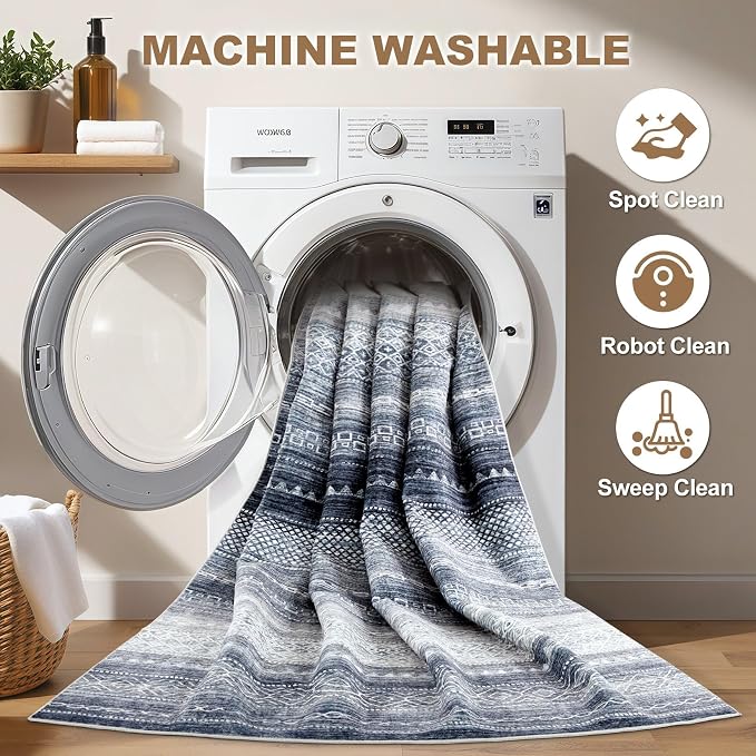 Nakagishi Area Rugs 9x12 Living Room Rug: Washable Boho Large Neutral Modern - Image 2