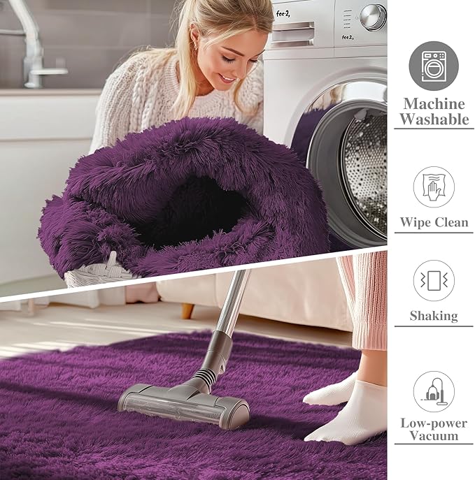 OLANLY 3x5 Machine Washable Small Bedside Rug, Soft Fluffy Shaggy Rugs - Image 2