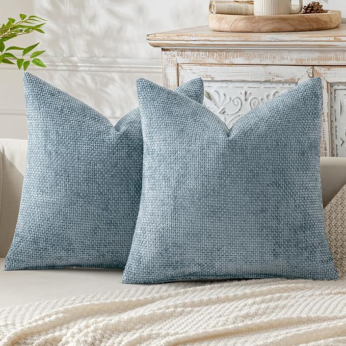 MIULEE Pack of 2 Euro Sham Pillow Covers 24x24 Inch Coastal Smoke Blue Modern by MIULEE