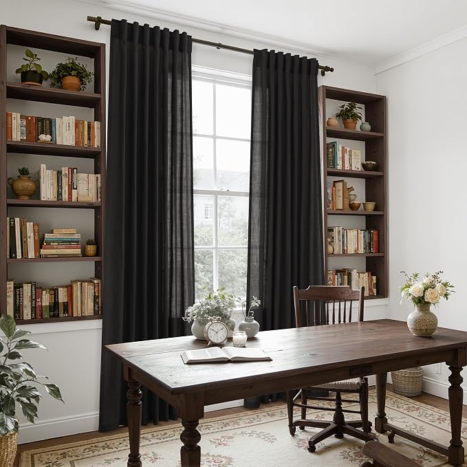 Nanspring Vintage Black Linen Curtains 96 Inches Long - Image 7
