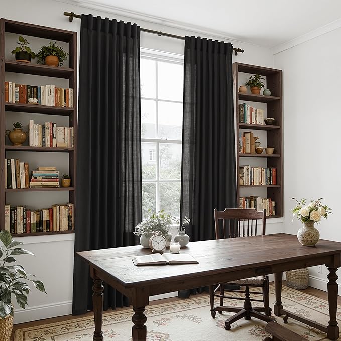 Vintage Black Linen Curtains 102 Inches Long - Image 7