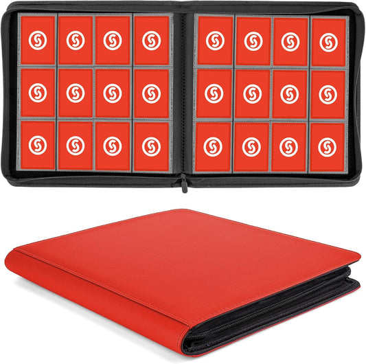 SMYV 12 Pocket Trading Card Binder, Premium PU Cover Card Binder for 720 Cards, Ringless Side Loading Card Collection Album Folders for MTG, TCG, Game Cards & Sports Cards (Red)